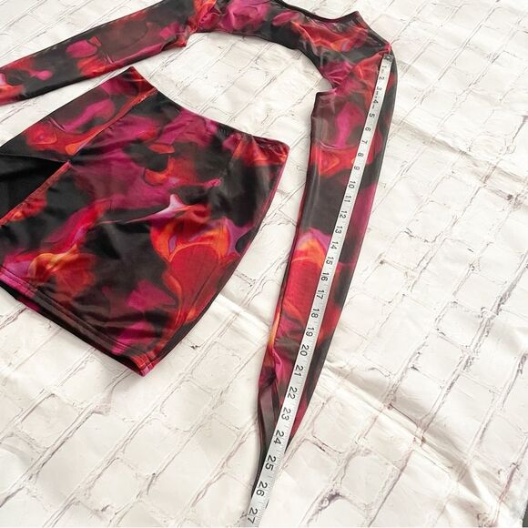 Sheer Mesh Floral 2 Piece Set | Red & Pink Y2K Clubwear Crop Top + Mini Skirt XS - Picture 14 of 16